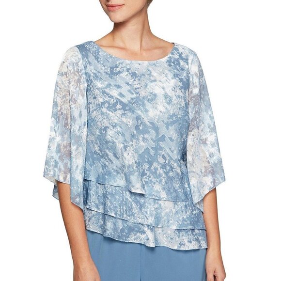 Alex Evenings Printed Asymmetrical Blouse - Picture 1 of 7